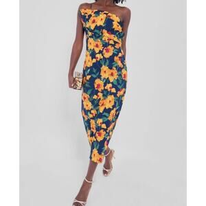 Tuckernuck Floral One-Shoulder Mini Dress - Yellow and Blue